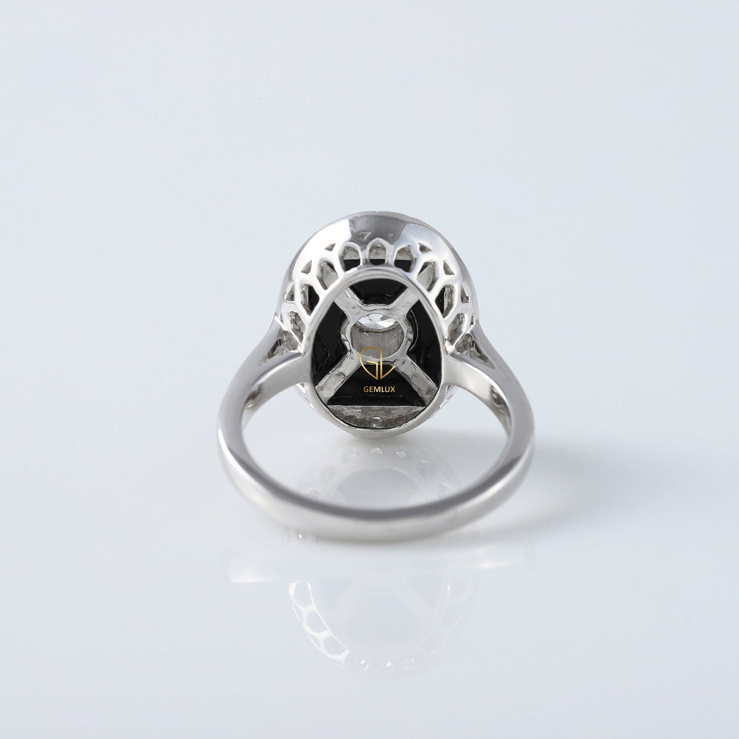 Art Deco Round Lab Grown Black Enamel Engagement Ring