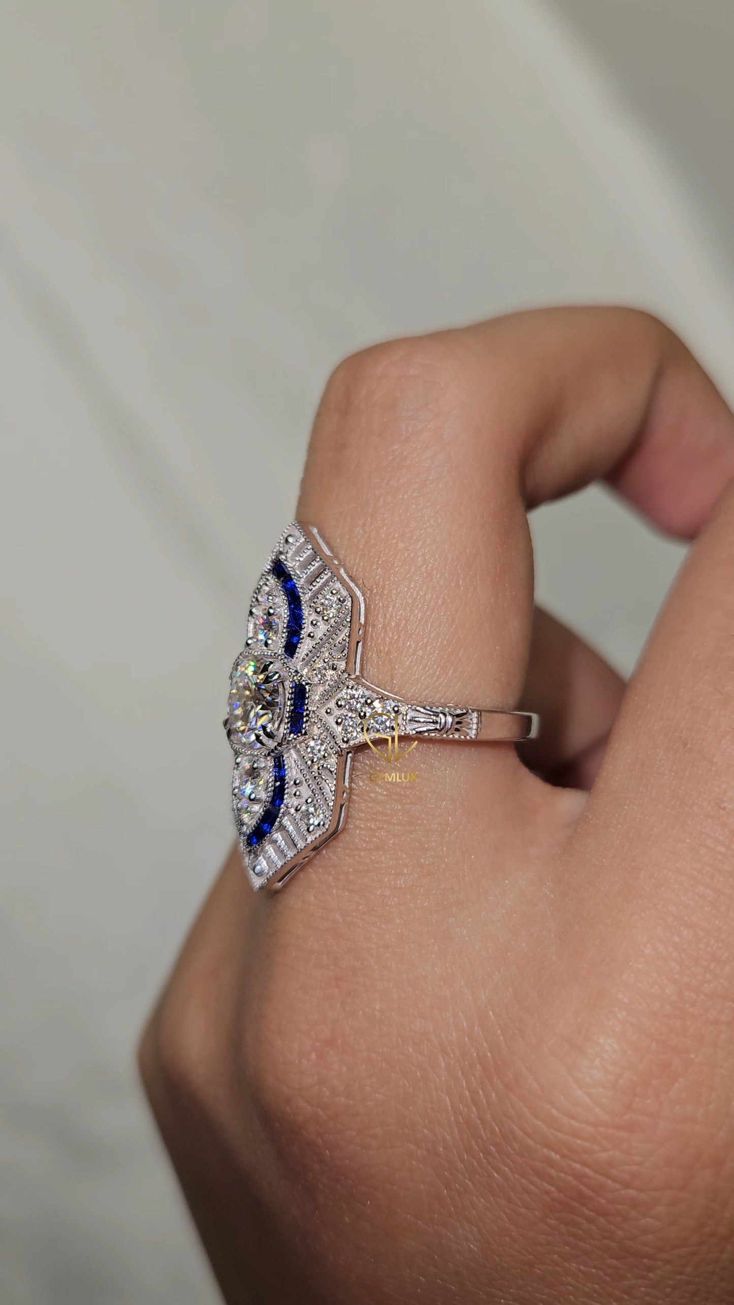 Art Deco Round Moissanite Cocktail Ring