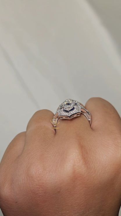 Art Deco Round Moissanite Cocktail Ring