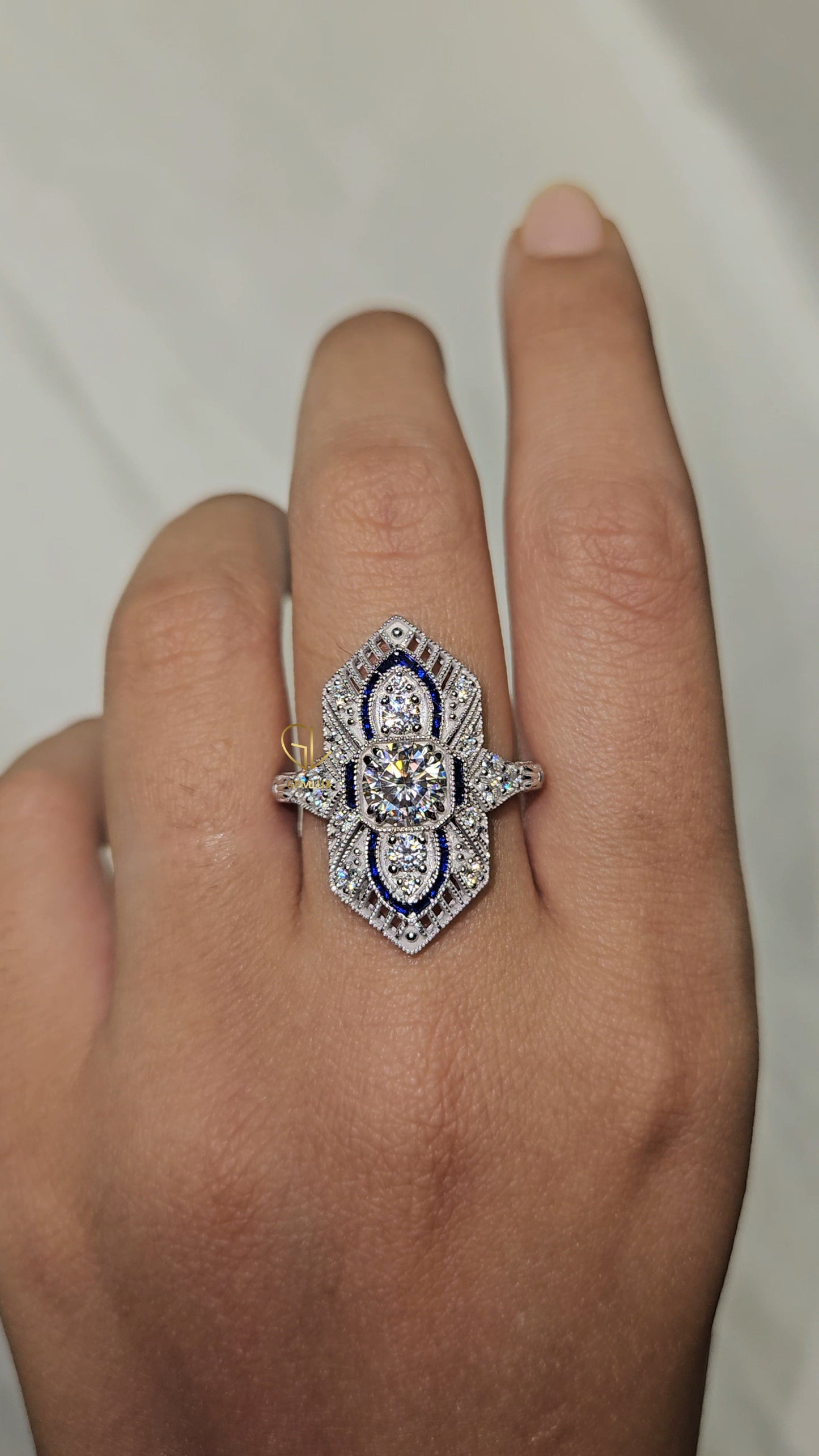 Art Deco Round Moissanite Cocktail Ring