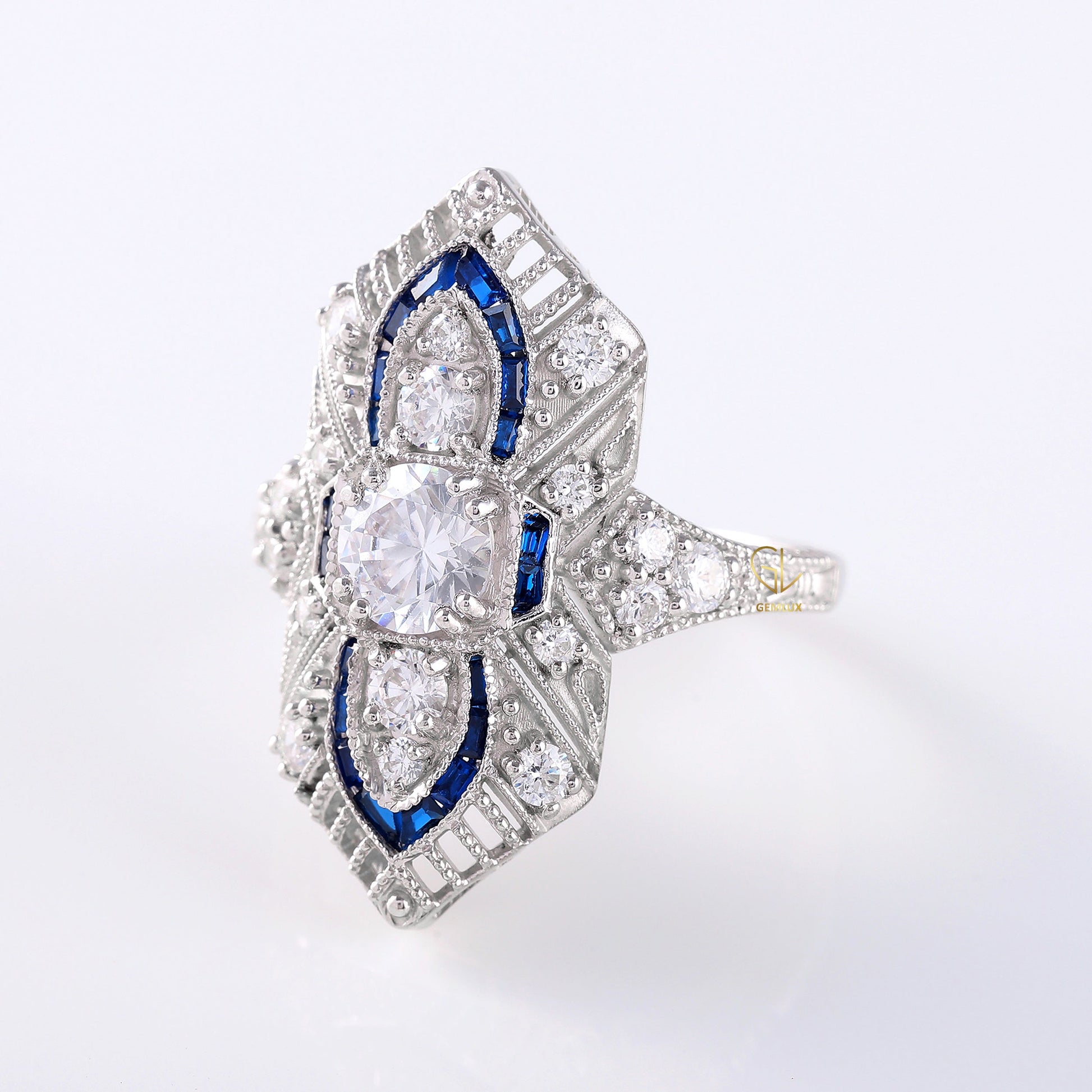 Art Deco Round Moissanite Cocktail Ring