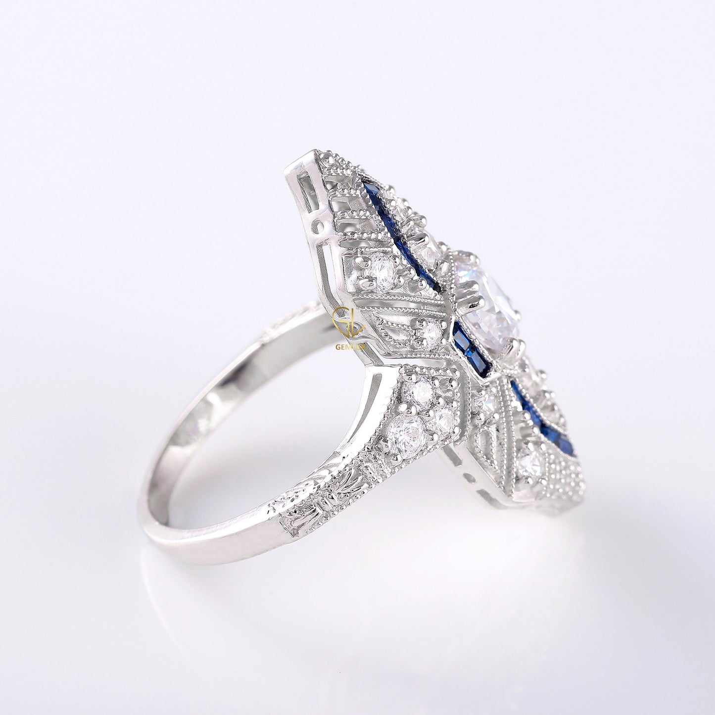 Art Deco Round Moissanite Cocktail Ring
