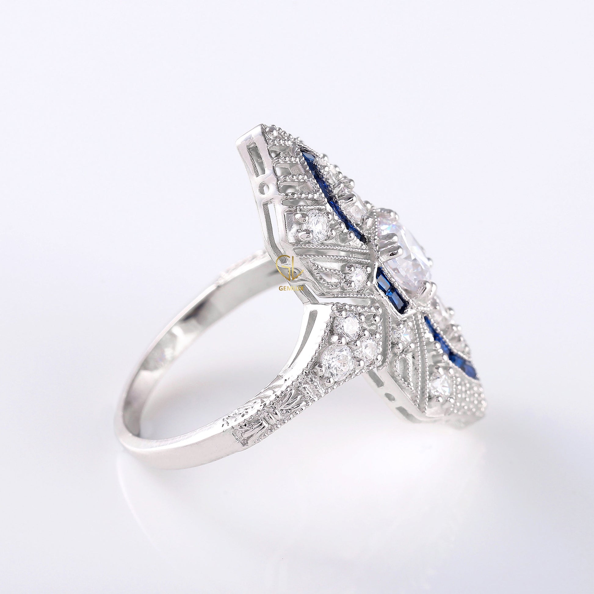 Art Deco Round Moissanite Cocktail Ring