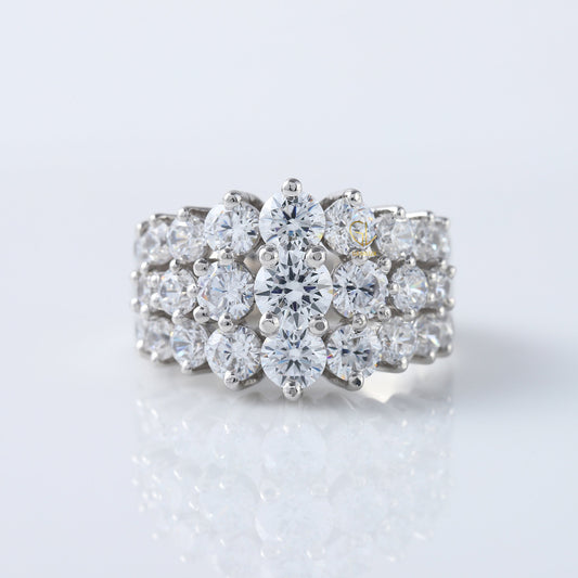 Art Deco Three Row Round Moissanite Half Eternity Wedding Band