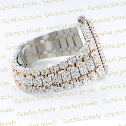 Automatic Movement Two Tone Rose Gold Iced Out Moissanite Watch