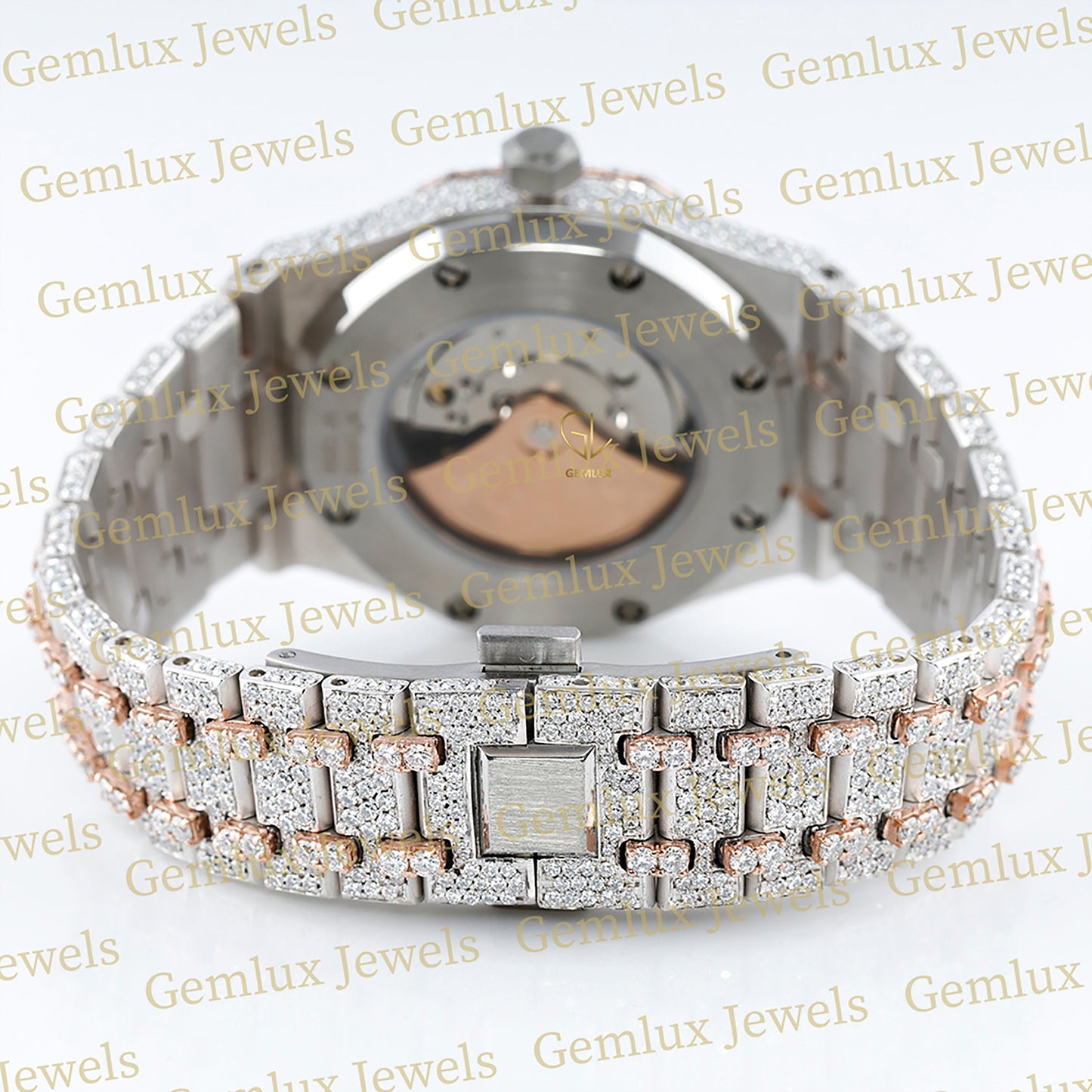 Automatic Movement Two Tone Rose Gold Iced Out Moissanite Watch
