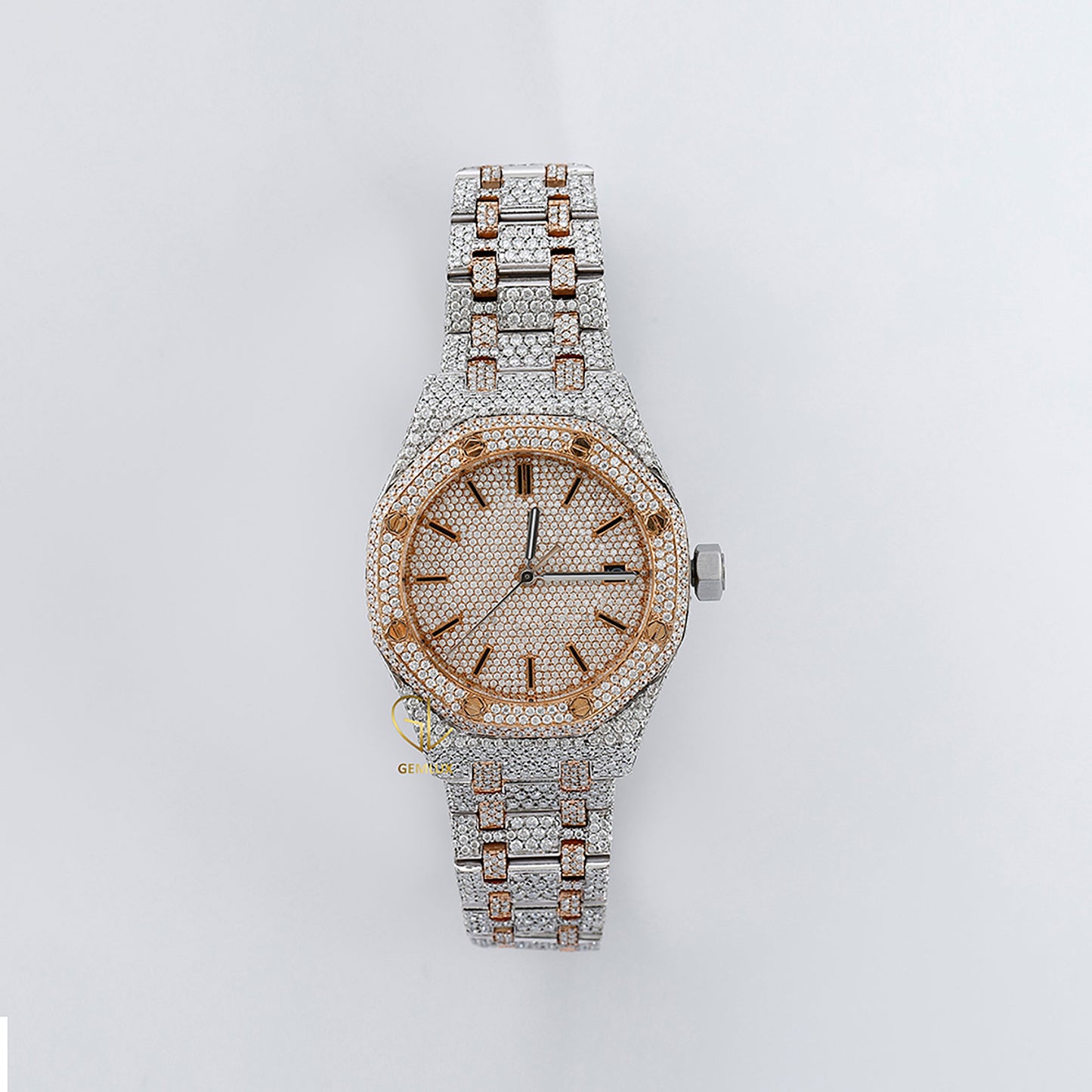 Automatic Movement Two Tone Rose Gold Iced Out VVS Moissanite Watch