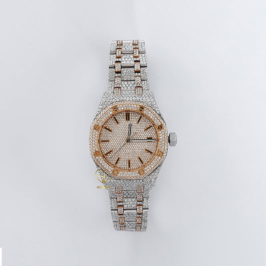 Automatic Movement Two Tone Rose Gold Iced Out VVS Moissanite Watch