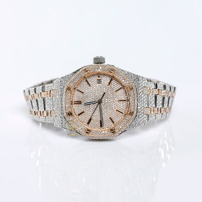 Automatic Movement Two Tone Rose Gold Iced Out VVS Moissanite Watch