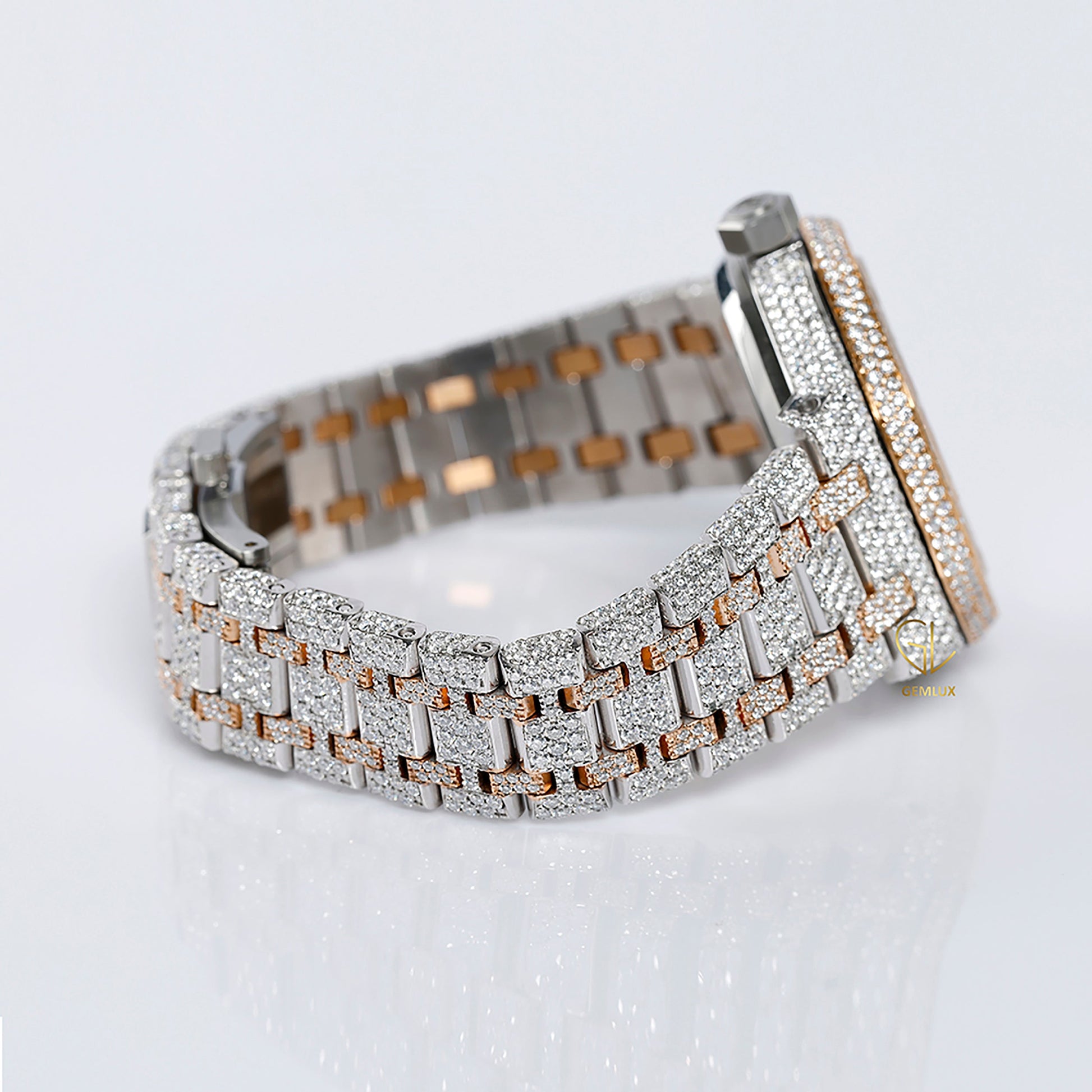 Automatic Movement Two Tone Rose Gold Iced Out VVS Moissanite Watch