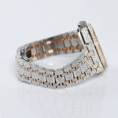 Automatic Movement Two Tone Rose Gold Iced Out VVS Moissanite Watch