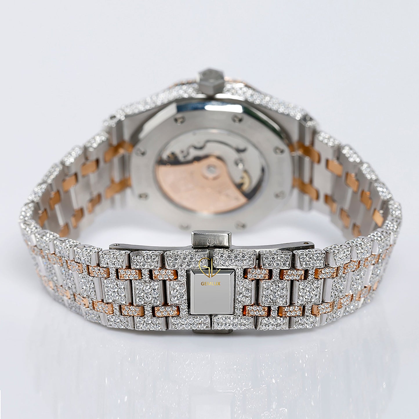 Automatic Movement Two Tone Rose Gold Iced Out VVS Moissanite Watch