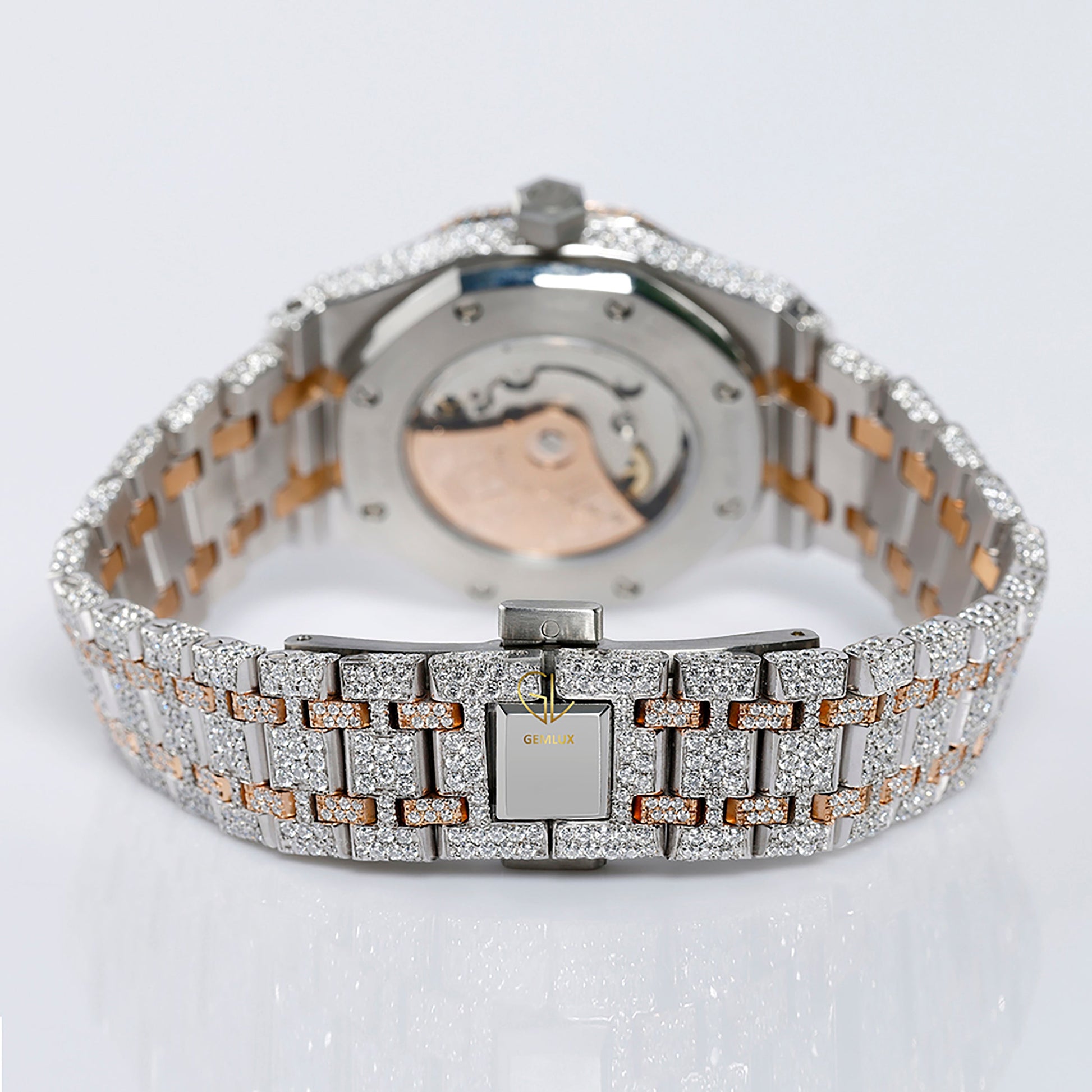 Automatic Movement Two Tone Rose Gold Iced Out VVS Moissanite Watch