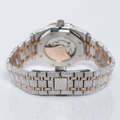 Automatic Movement Two Tone Rose Gold Iced Out VVS Moissanite Watch