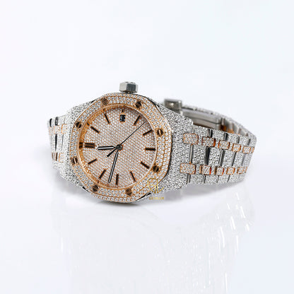 Automatic Movement Two Tone Rose Gold Iced Out VVS Moissanite Watch