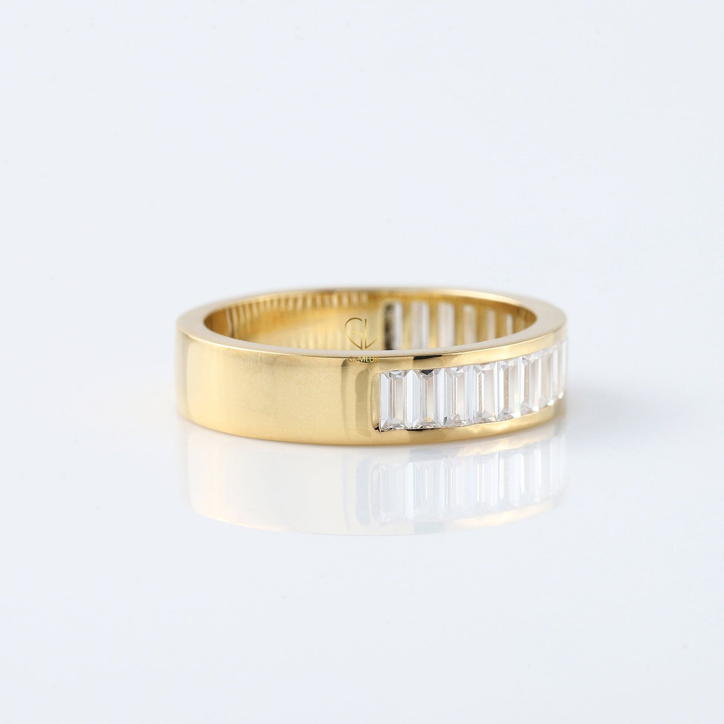 Baguette Cut Moissanite Diamond Channel Setting Half Eternity Band