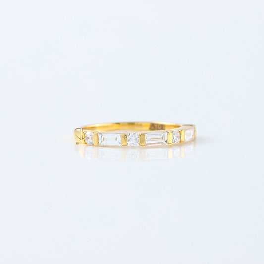 Baguette & Round Cut Moissanite Diamond Bar Setting Alternating Wedding Band