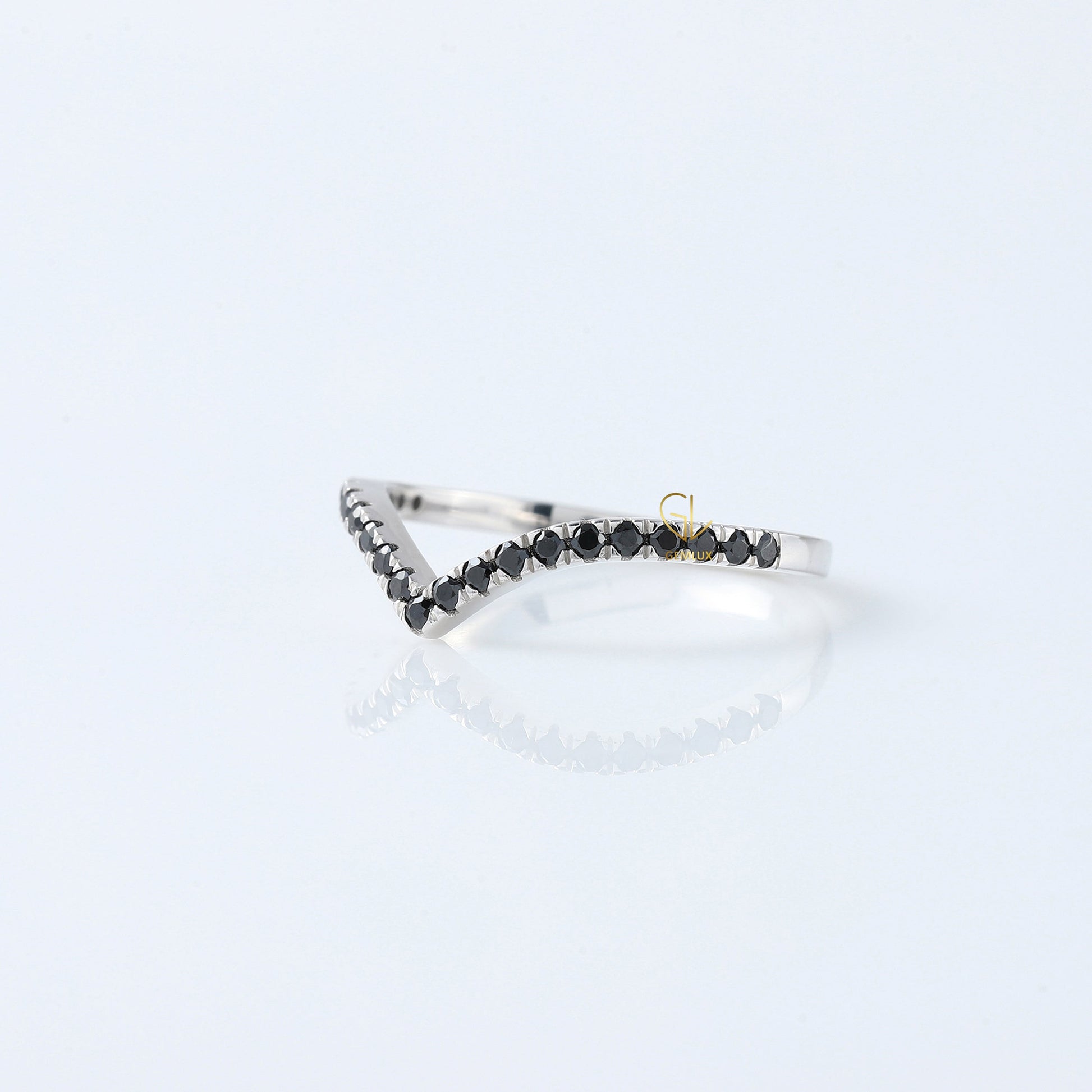 Black Round Cut Lab Grown Diamond Chevron Band