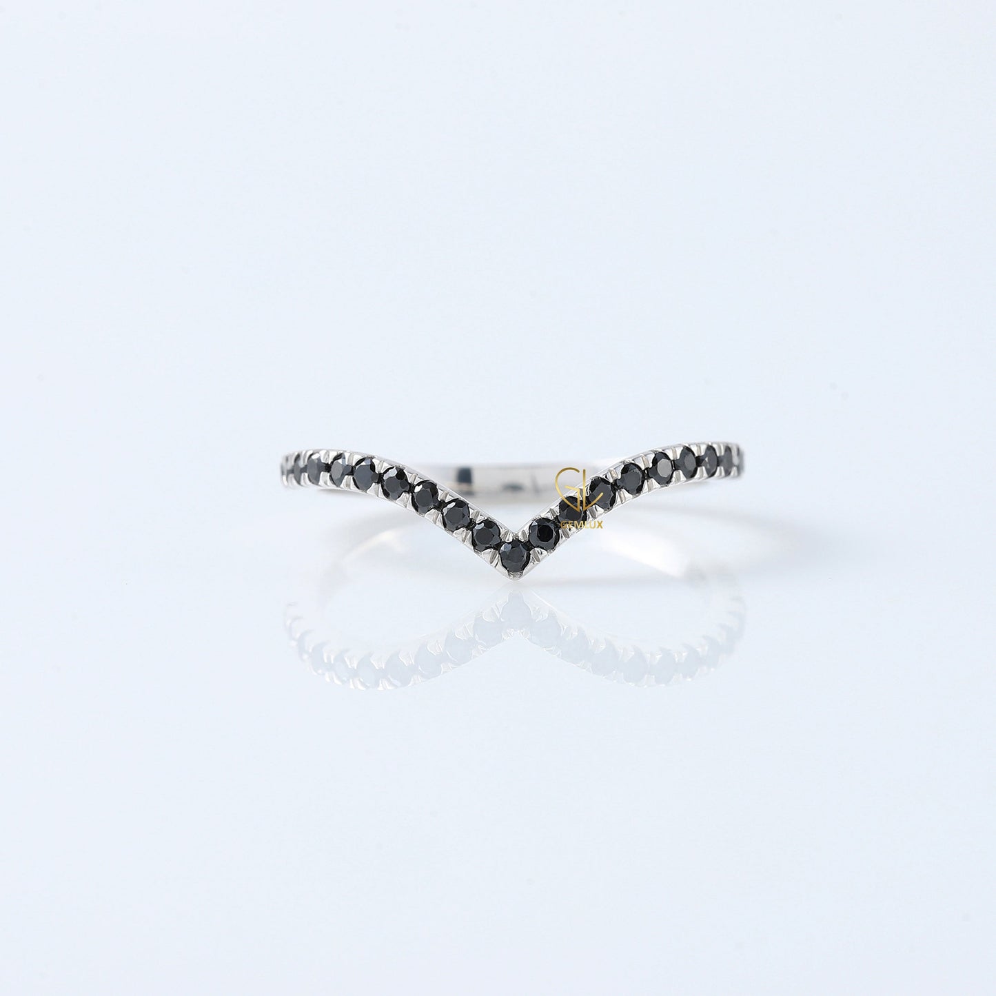Black Round Cut Lab Grown Diamond Chevron Band