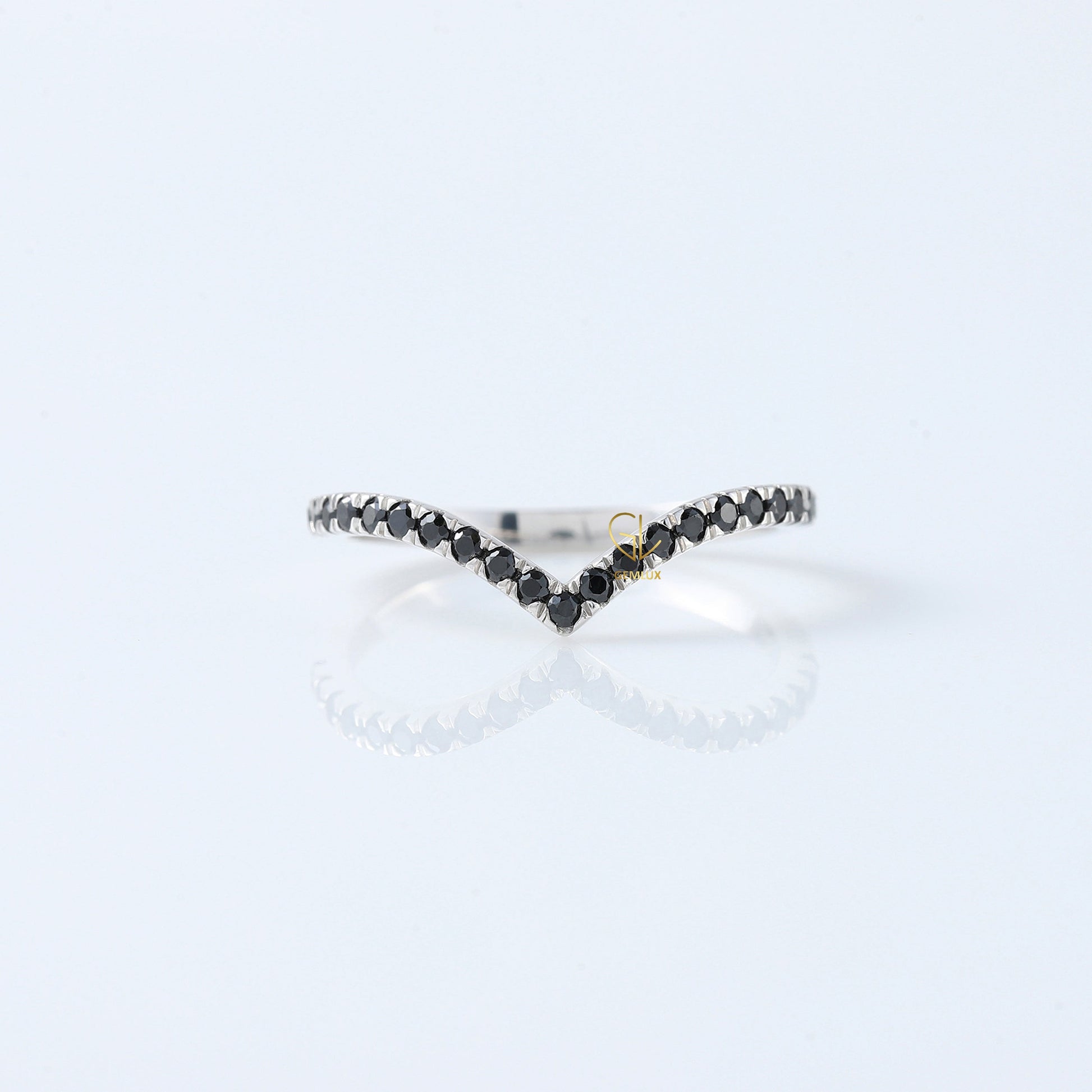 Black Round Cut Lab Grown Diamond Chevron Band