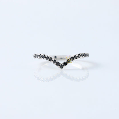 Black Round Cut Lab Grown Diamond Chevron Band