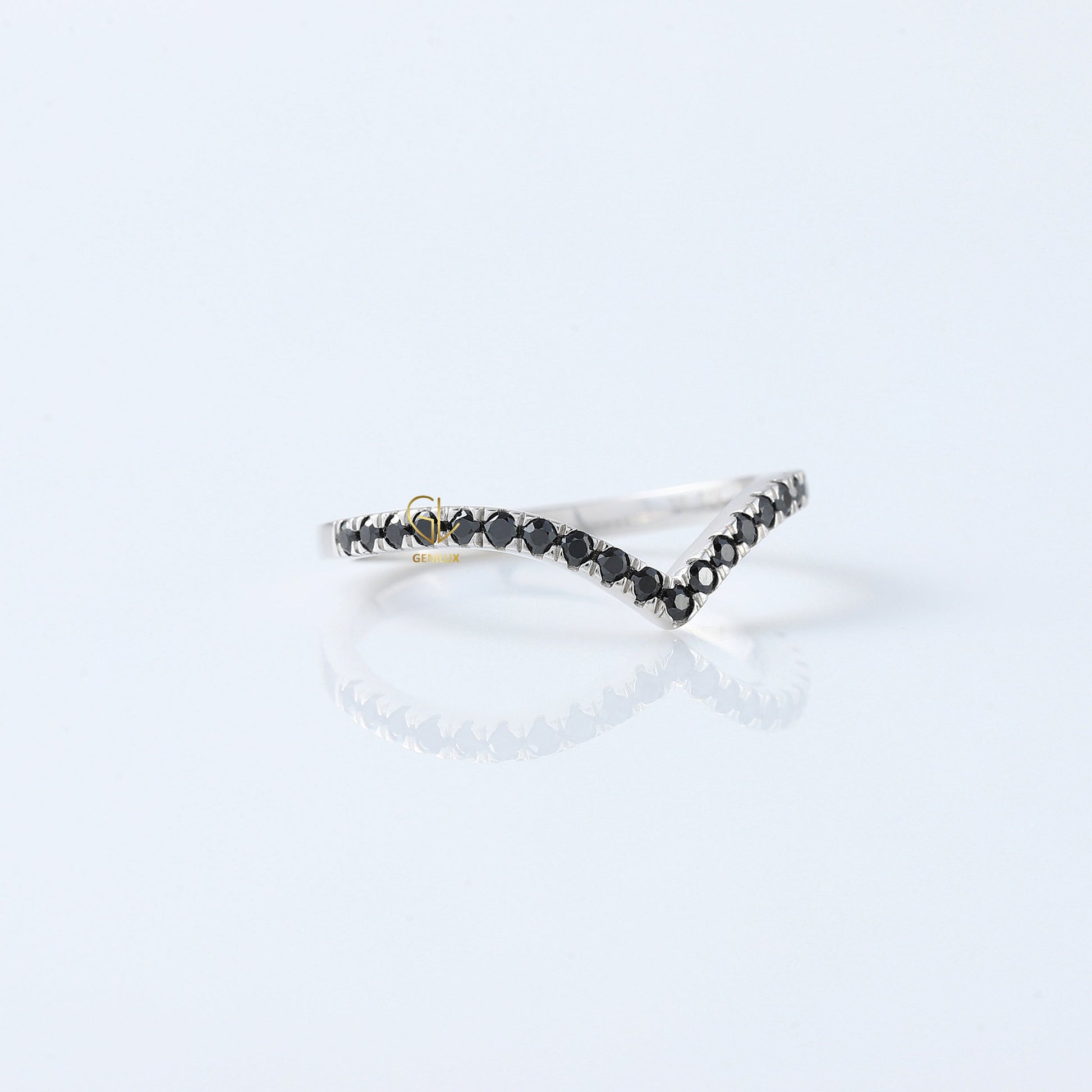 Black Round Cut Lab Grown Diamond Chevron Band