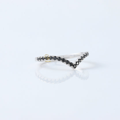 Black Round Cut Lab Grown Diamond Chevron Band