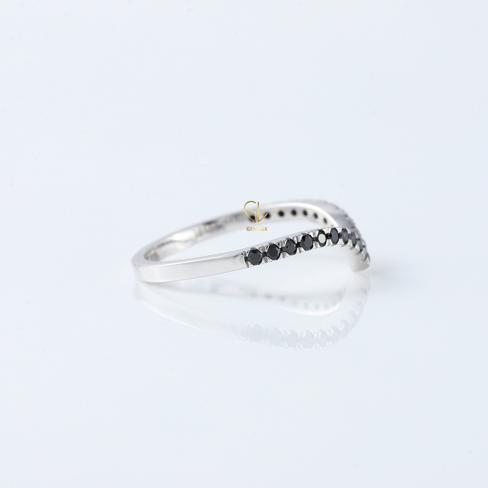 Black Round Cut Lab Grown Diamond Chevron Band