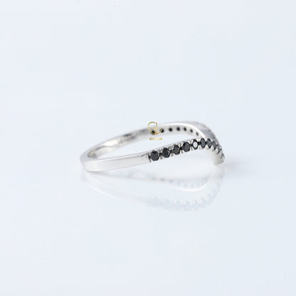 Black Round Cut Lab Grown Diamond Chevron Band