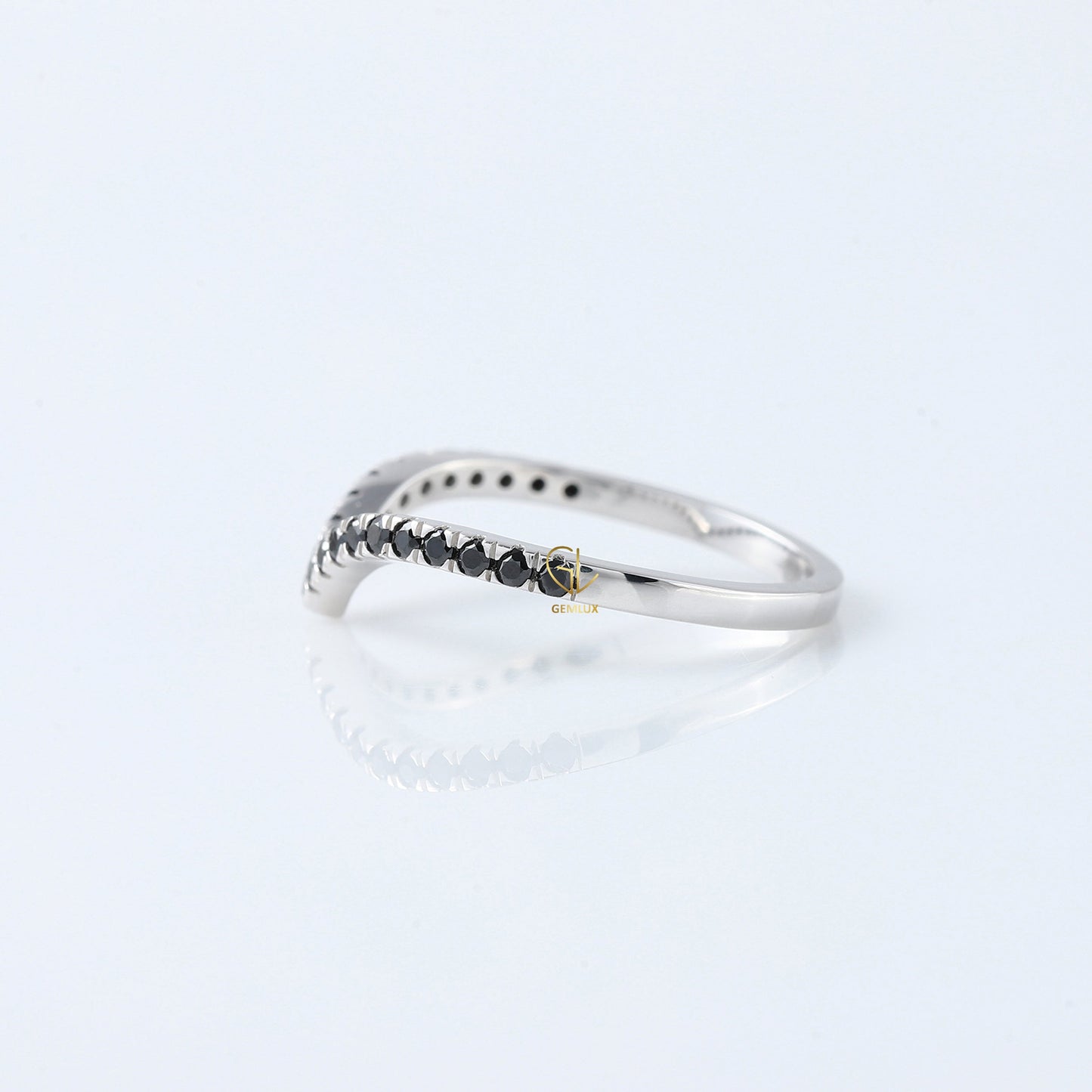 Black Round Cut Lab Grown Diamond Chevron Band