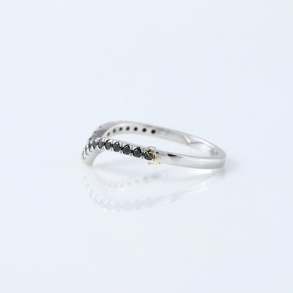 Black Round Cut Lab Grown Diamond Chevron Band