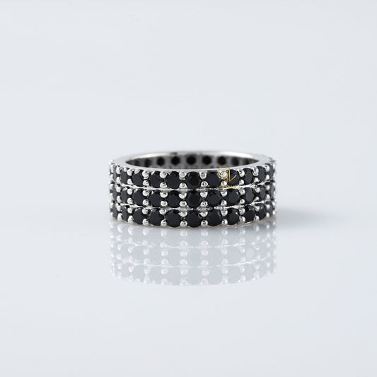 Black Round Cut Lab Grown Diamond Three Row Band