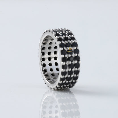 Black Round Cut Moissanite Diamond Three Row Full Eternity Band
