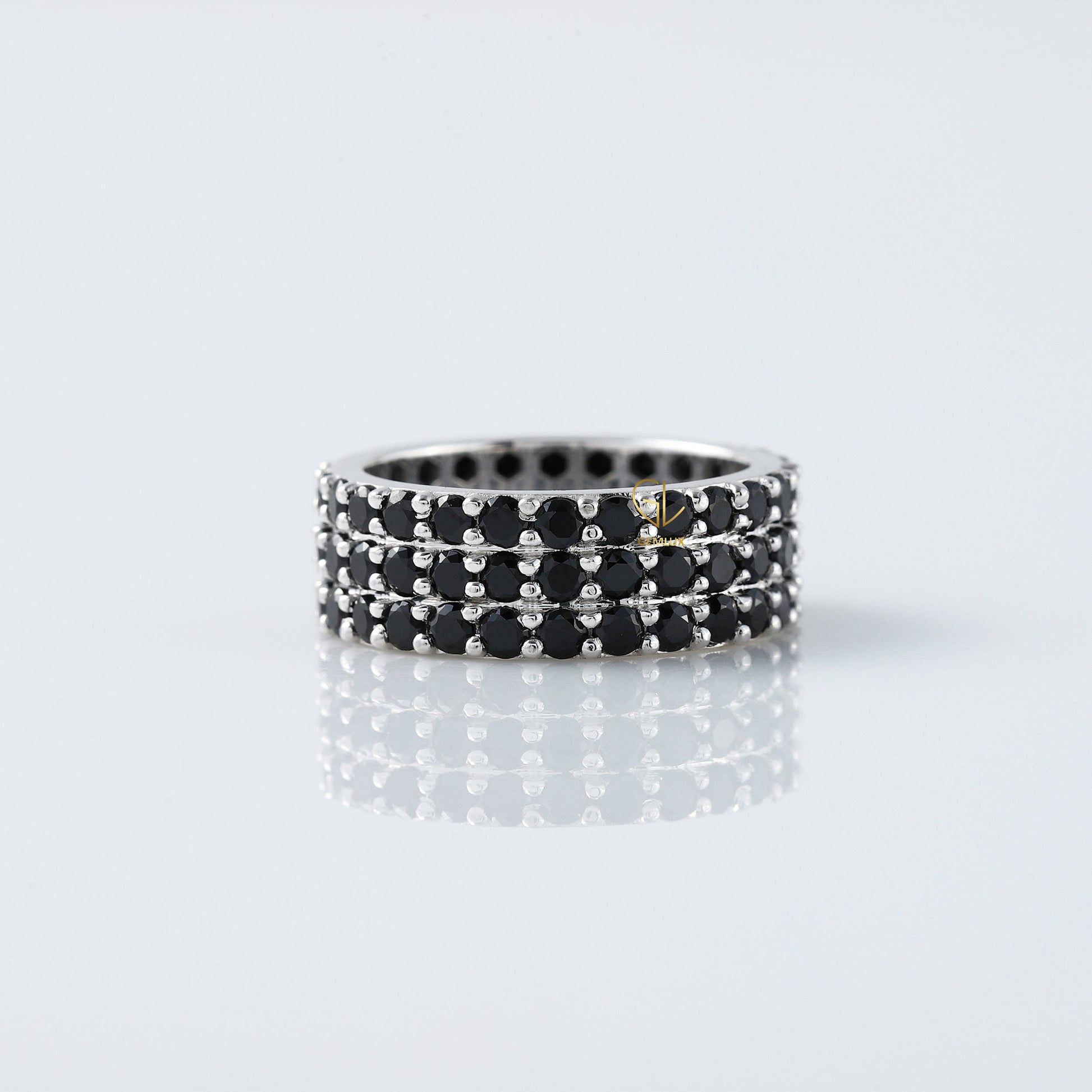 Black Round Cut Moissanite Diamond Three Row Full Eternity Band