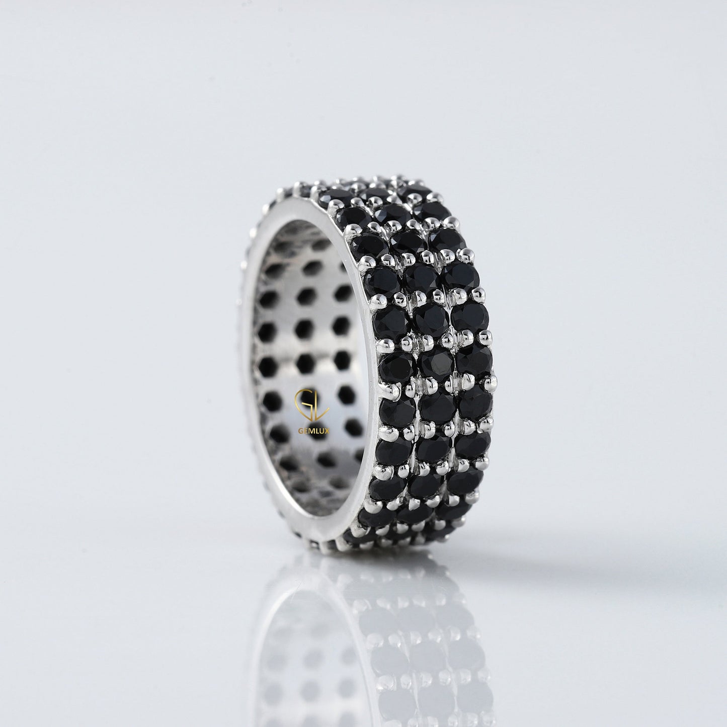 Black Round Cut Moissanite Diamond Three Row Full Eternity Band