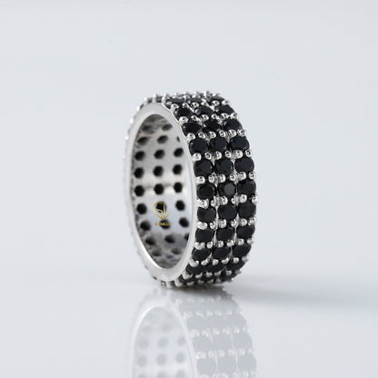 Black Round Cut Moissanite Diamond Three Row Full Eternity Band