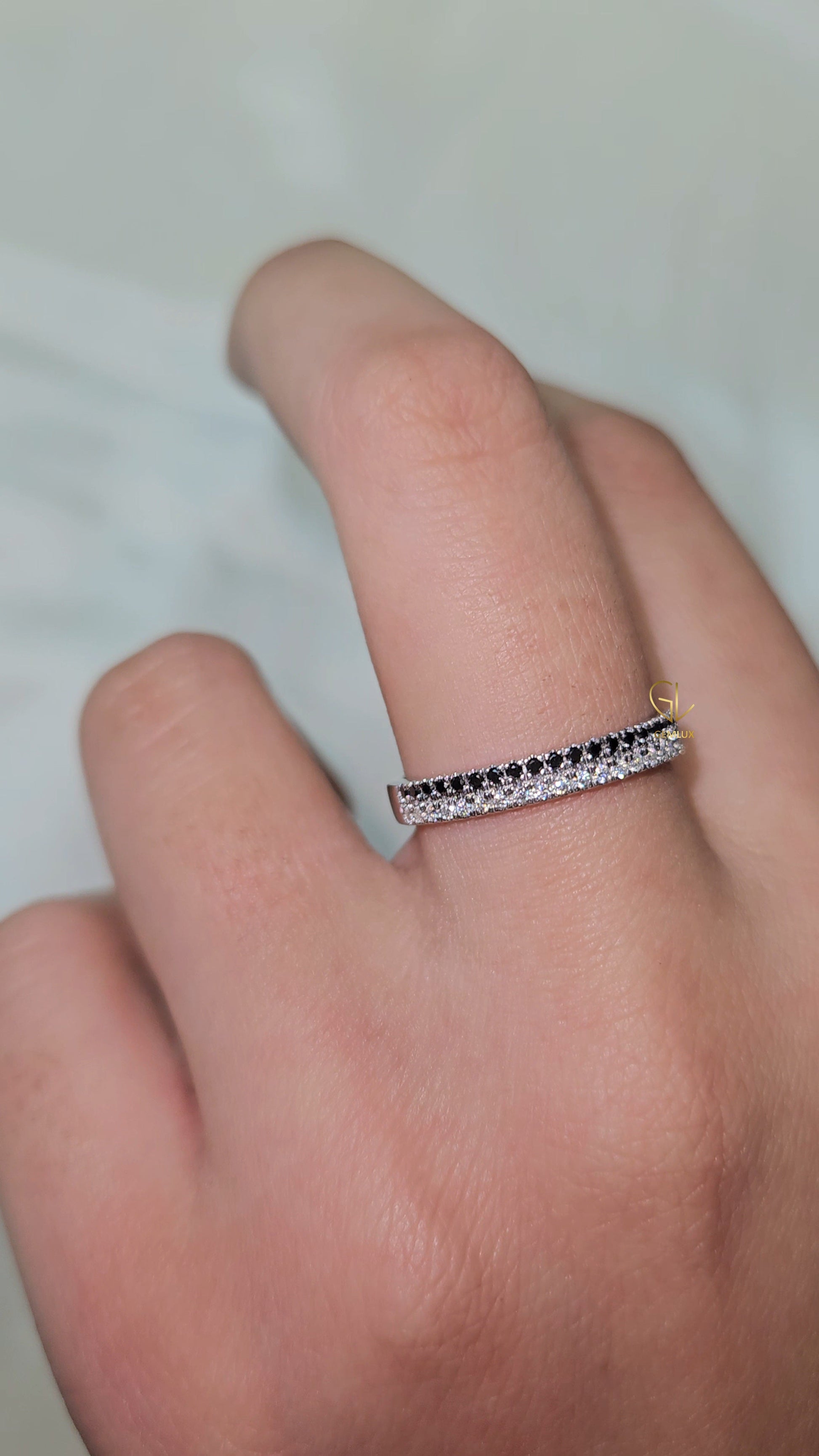Black & White Round Moissanite Diamond Eternity Wedding Band