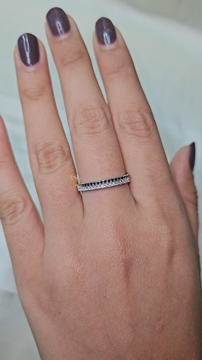 Black & White Round Moissanite Diamond Eternity Wedding Band