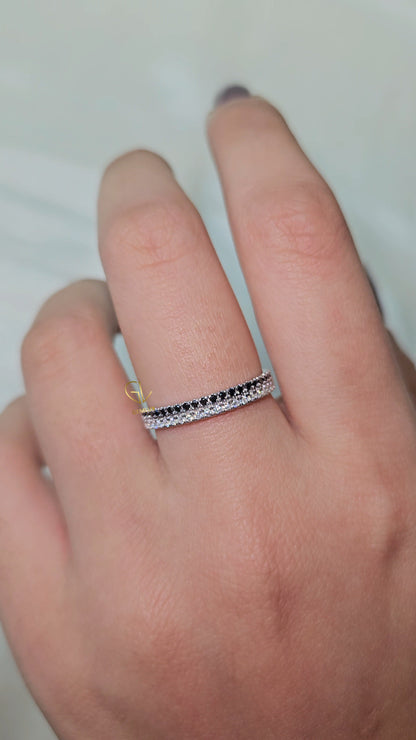 Black & White Round Moissanite Diamond Eternity Wedding Band