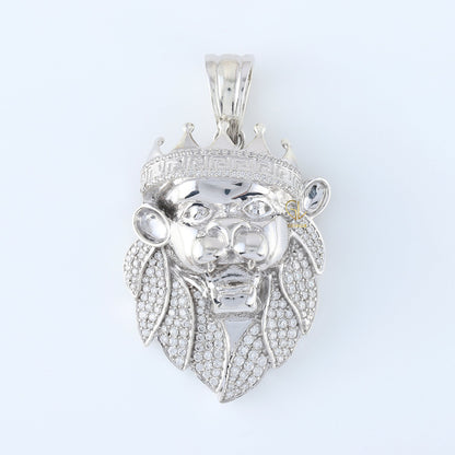 Bling Bling Moissanite Crown Head Lion Face Hip Hop Pendant