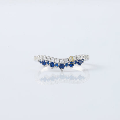 Blue Sapphire Round Cut Moissanite Diamond Chevron Band