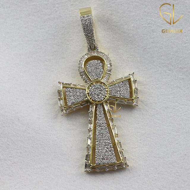 Bust Down Moissanite Diamond Cross Charm Pendant 