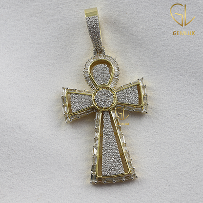 Bust Down Moissanite Diamond Cross Charm Pendant 