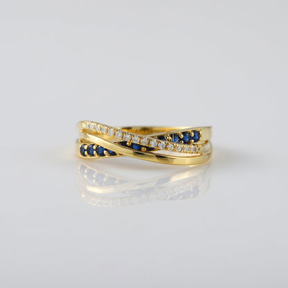 Criss Cross Blue Sapphire Moissanite Engagement Ring