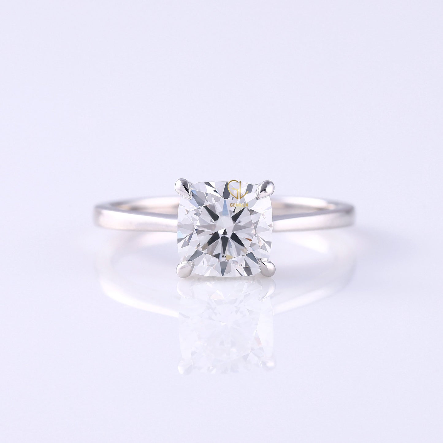 Cushion Cut Lab Grown Solitaire Hidden Halo Ring