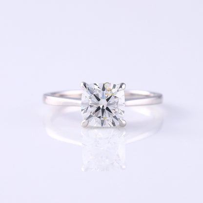 Cushion Moissanite Solitaire Hidden Halo Engagement Ring