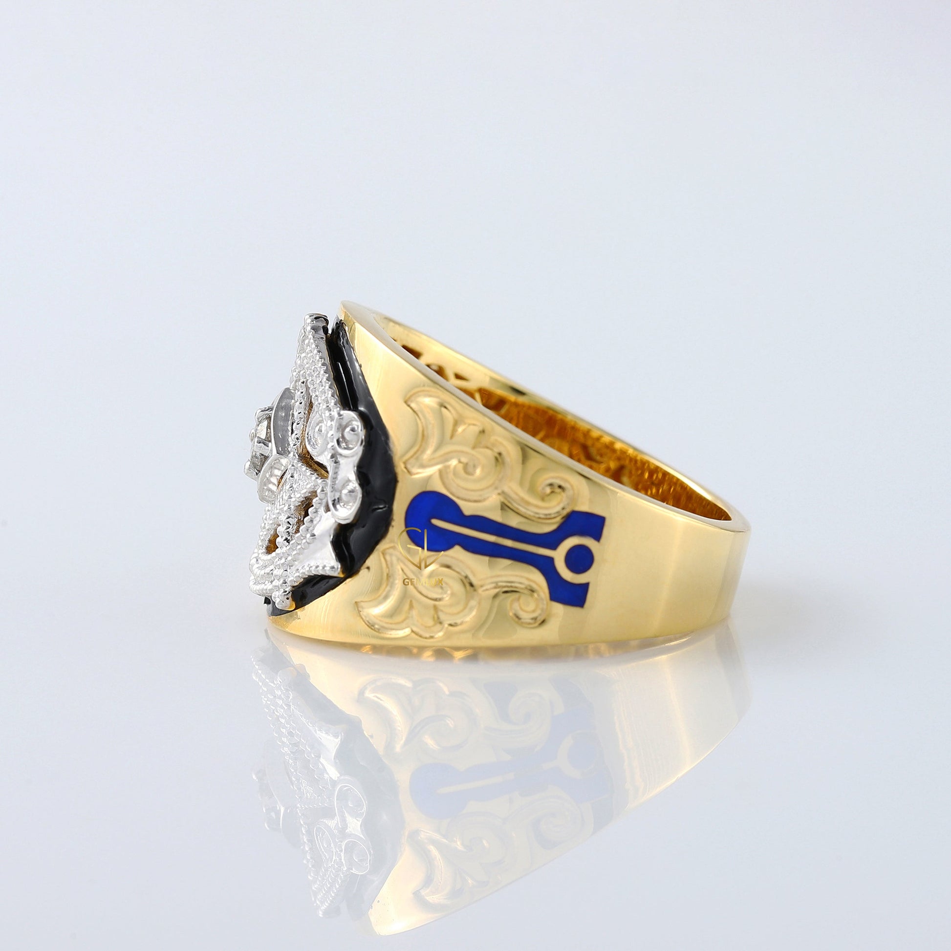 Custom Masonic Blue Lodge Two Tone Diamond Ring