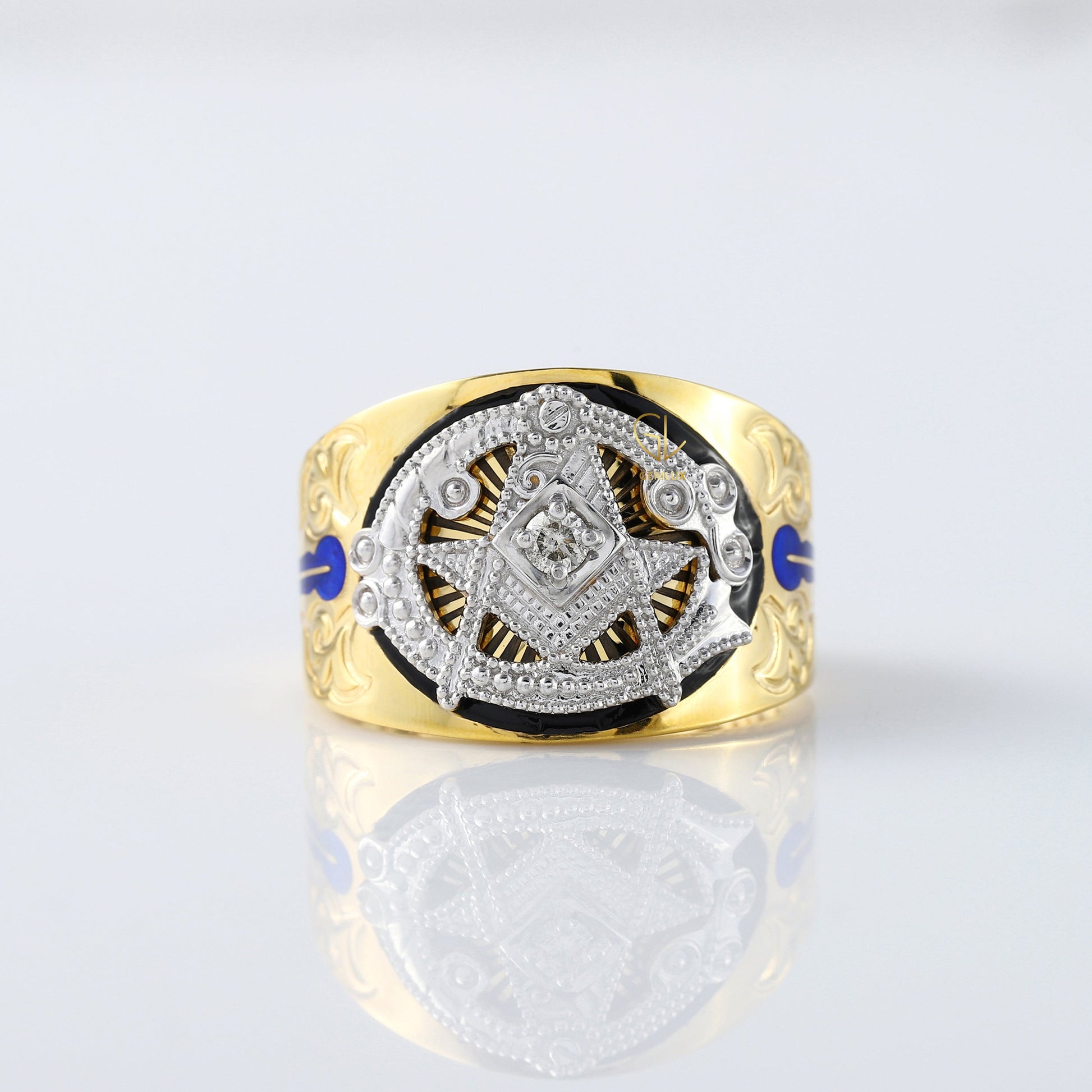 Custom Masonic Blue Lodge Two Tone Diamond Ring
