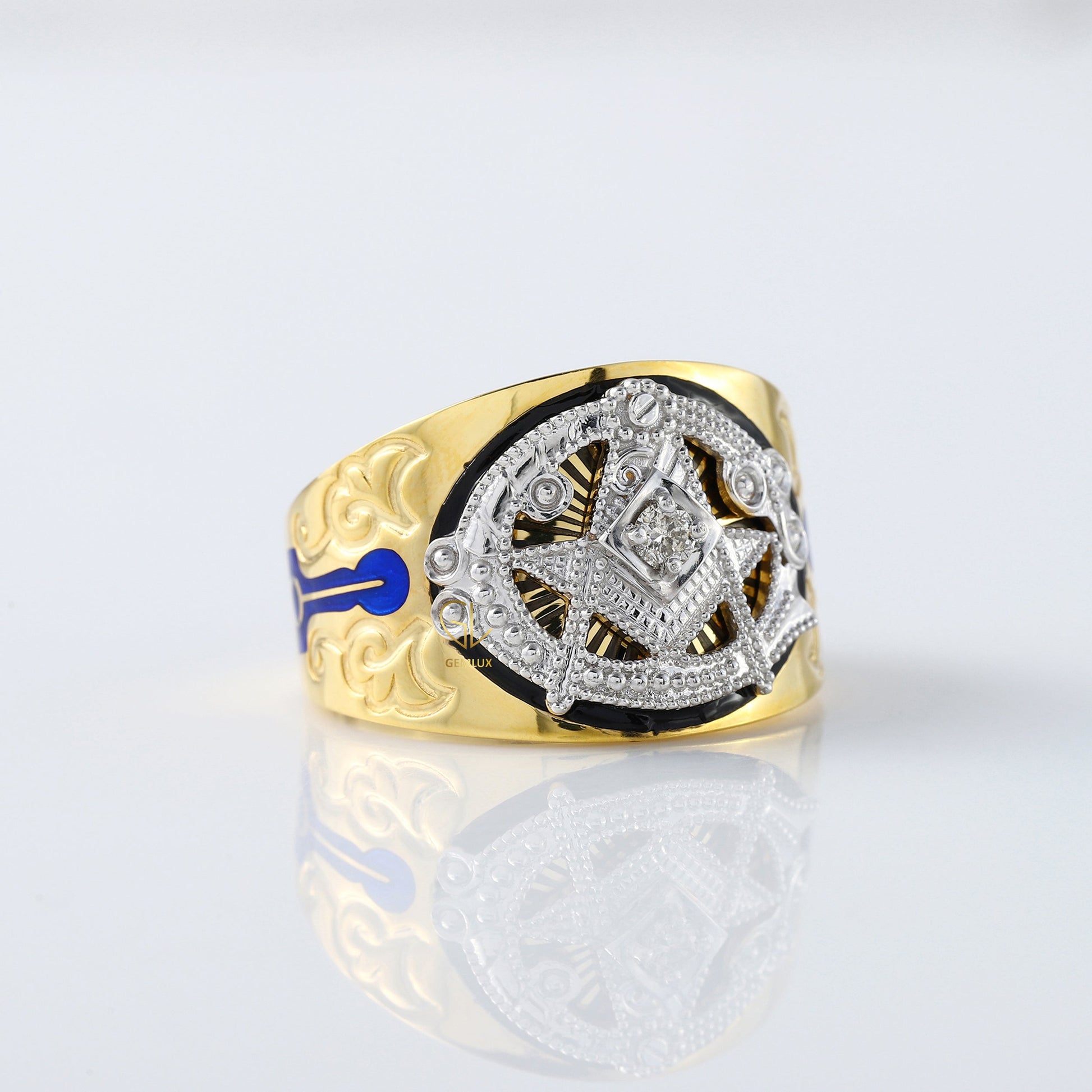 Custom Masonic Blue Lodge Two Tone Diamond Ring