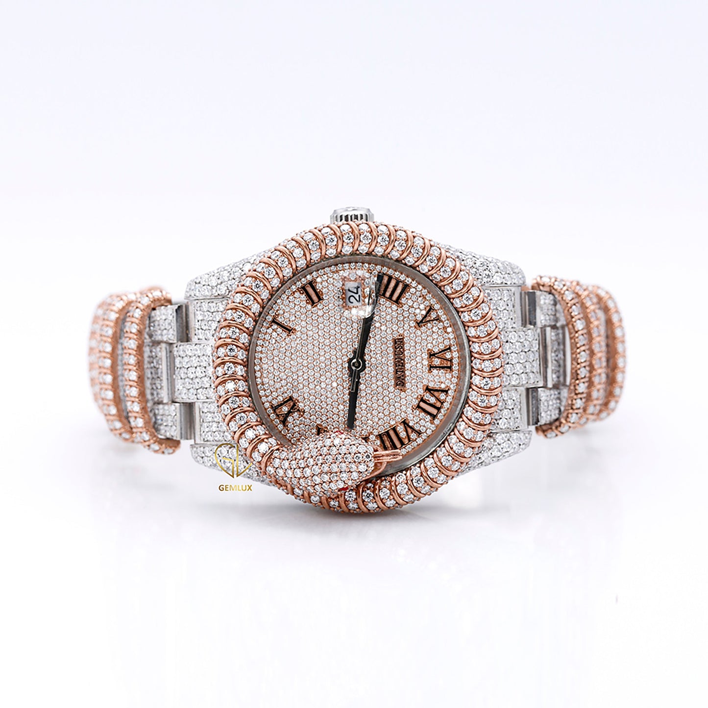 Customised Iced Out Roman Dial Moissanite Diamond Snake Watch